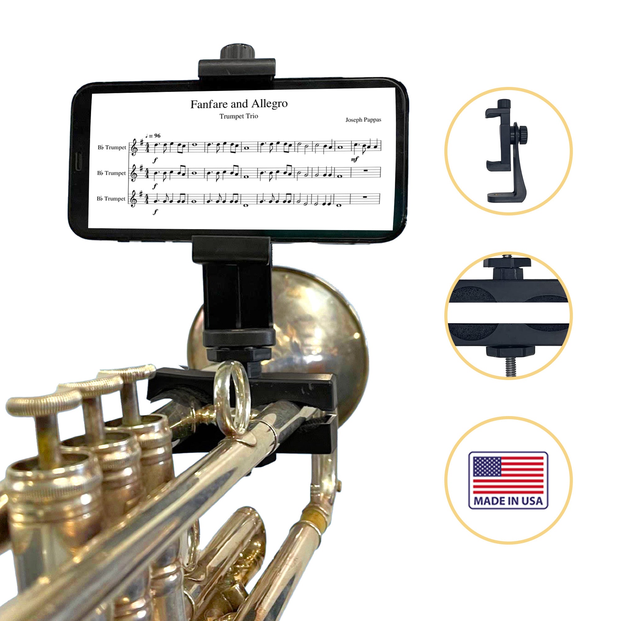  Gripophone Low Brass Lyre - Mount Your Phone to Trombone,  Flugelhorn, Euphonium, Marching Baritone, Mellophone, and more! Made in  USA!!, Black : Musical Instruments