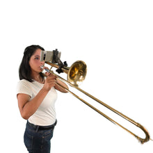 Load image into Gallery viewer, Low Brass Phone Lyre 1.5&quot;-2” Clamp for Trombone, Mellophone, Flugelhorn, and more - LB100
